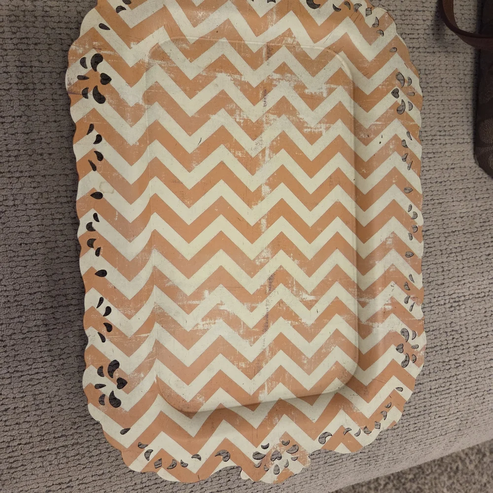 Hobby Lobby Peach and Cream Chevron Decorative Tray